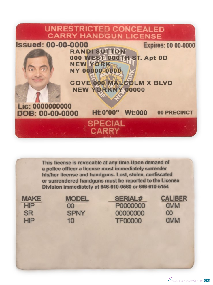 Download United States New York state unrestricted concealed carry license Photoshop template